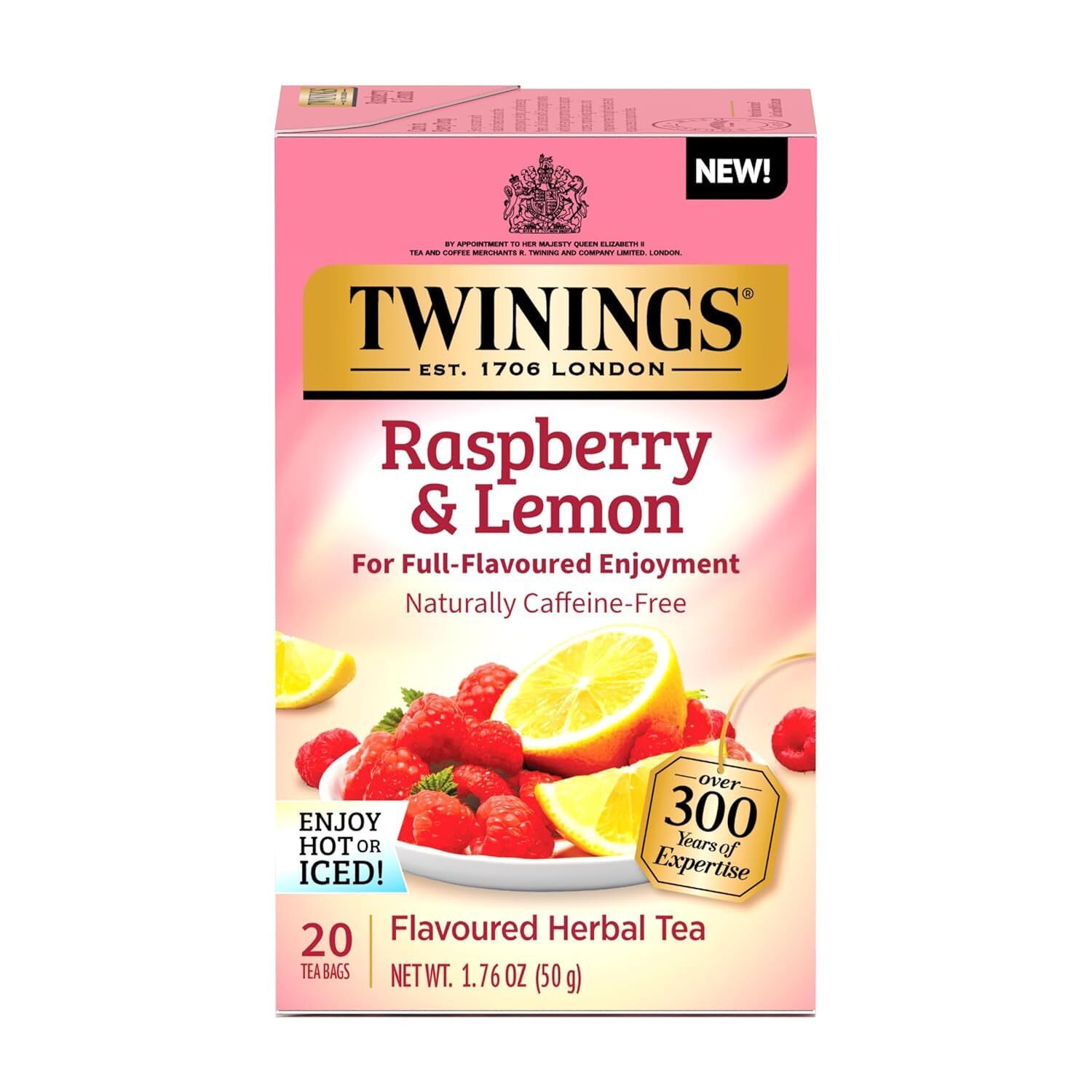 20ct – Twinings Raspberry & Lemon Flavored Herbal Tea, Individual Tea Bags