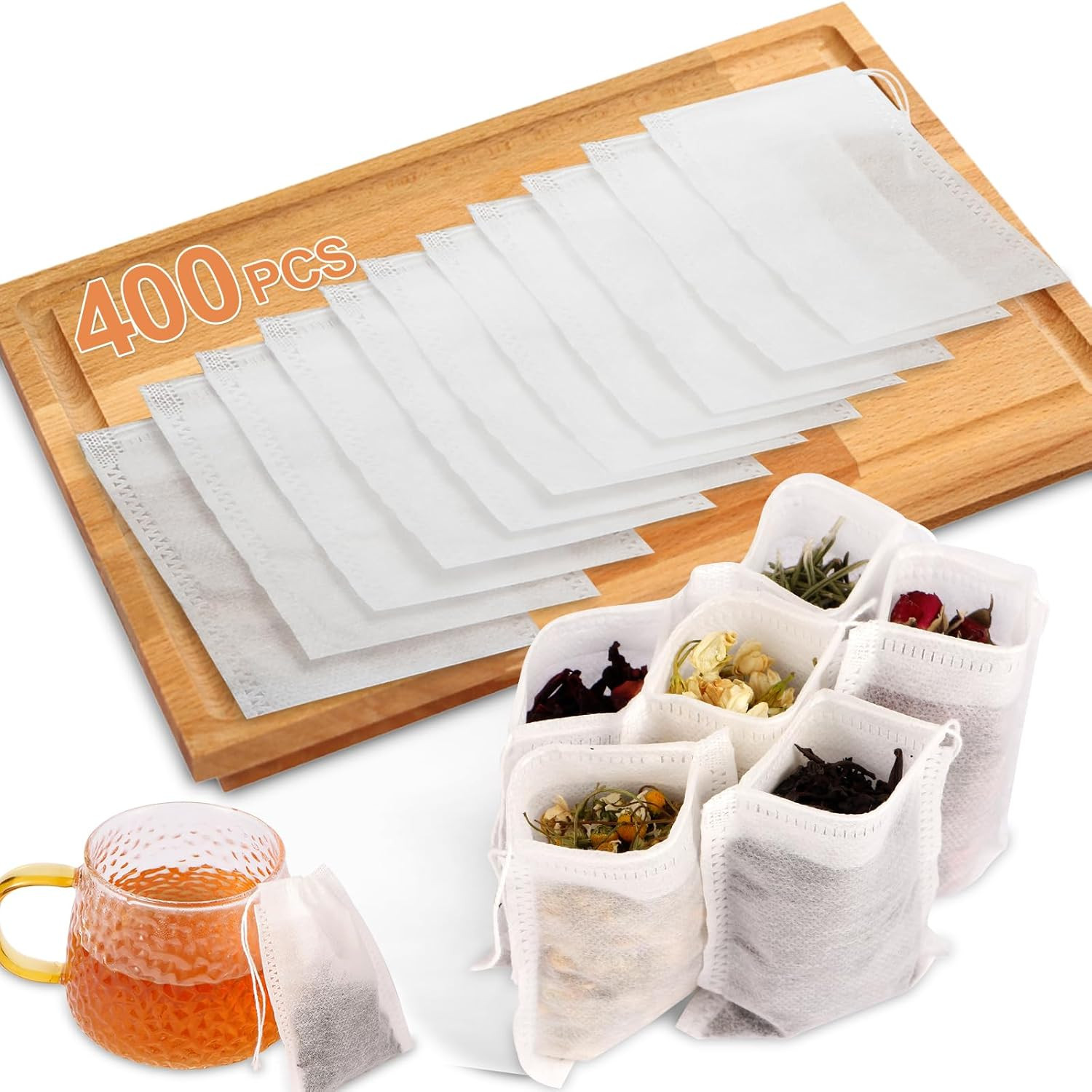 400 PCS Tea Bags for Loose Leaf Tea, 3.54″ X 2.75″ Tea Bags Empty, Disposable Dr