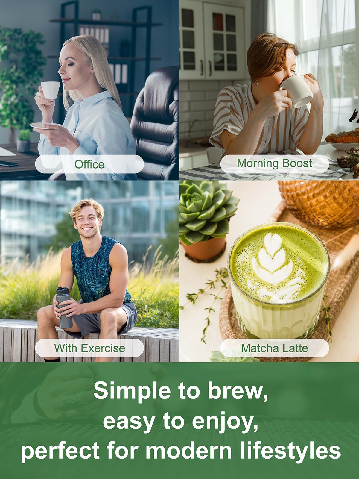 Matcha Green Tea Bags, Classic Premium Japanese Matcha + Sencha Green Tea, Su…