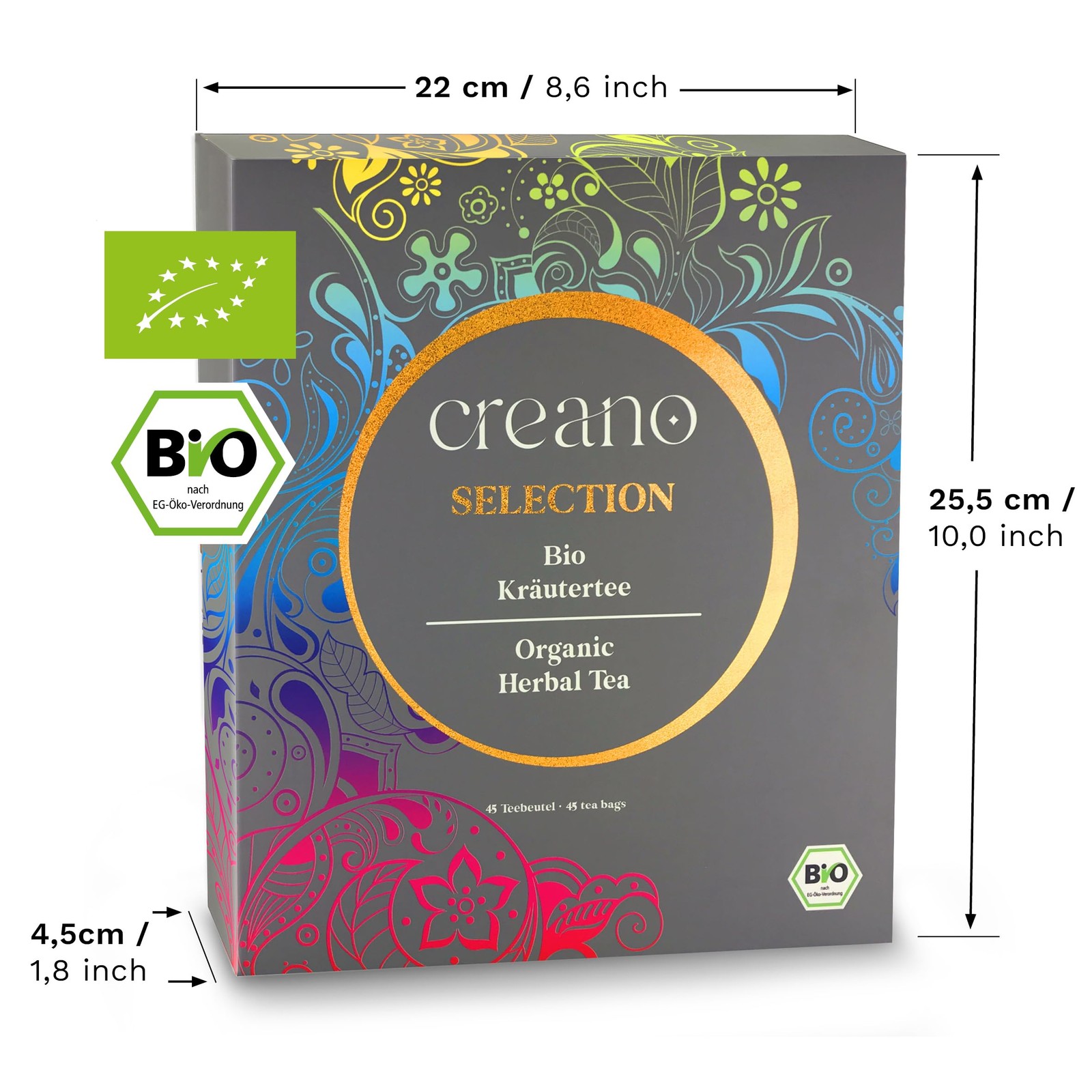Organic Tea Gift Set Grey – 45 Organic Tea Bags in 9 Different Varieties – 90 g