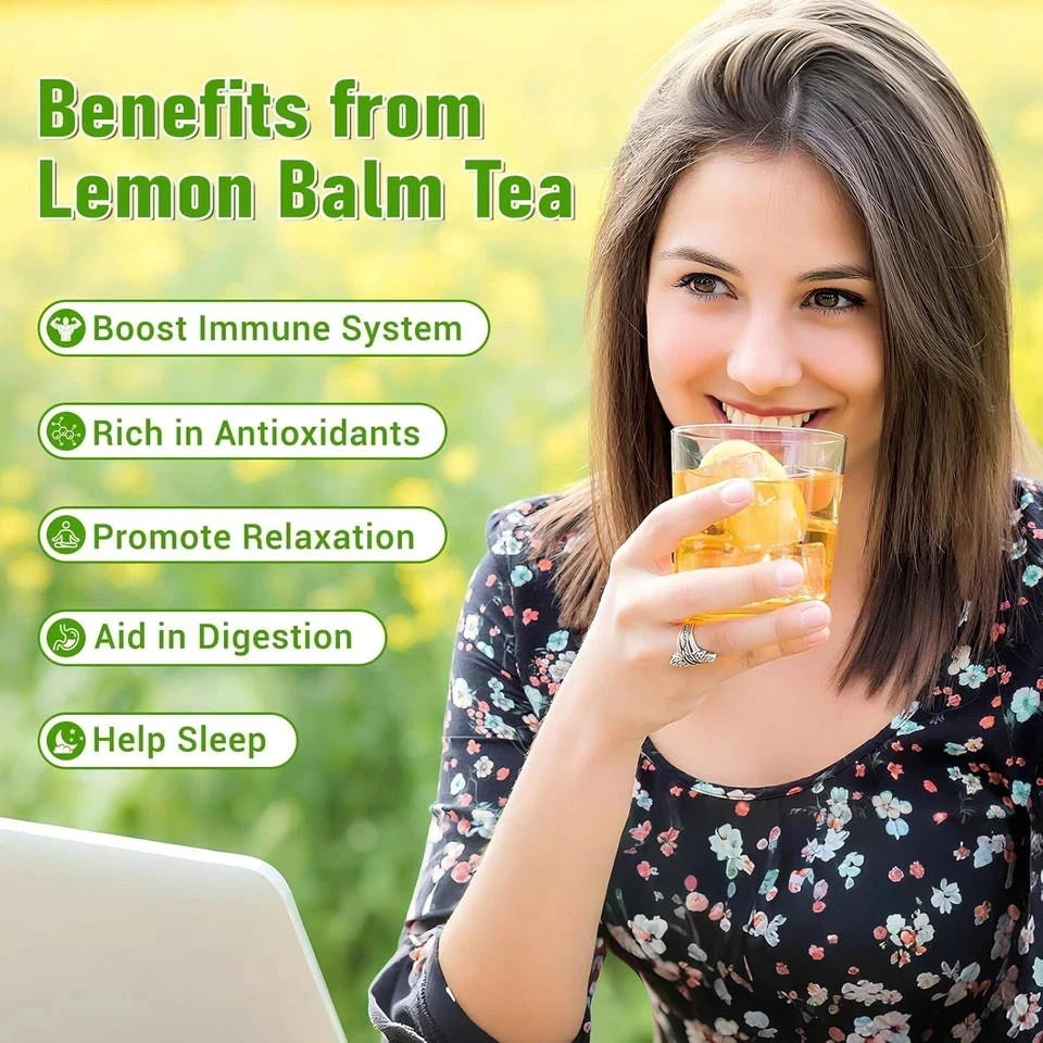 Lemon Balm Tea, 100% Pure & Natural Lemon Balm Leaves Herbal Tea Bags, Promotes
