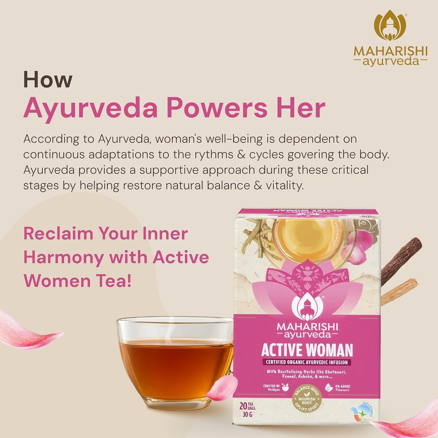 Maharishi Ayurveda Active Women Herbal Tea with Shatavari, Ashoka 20 Tea Bags