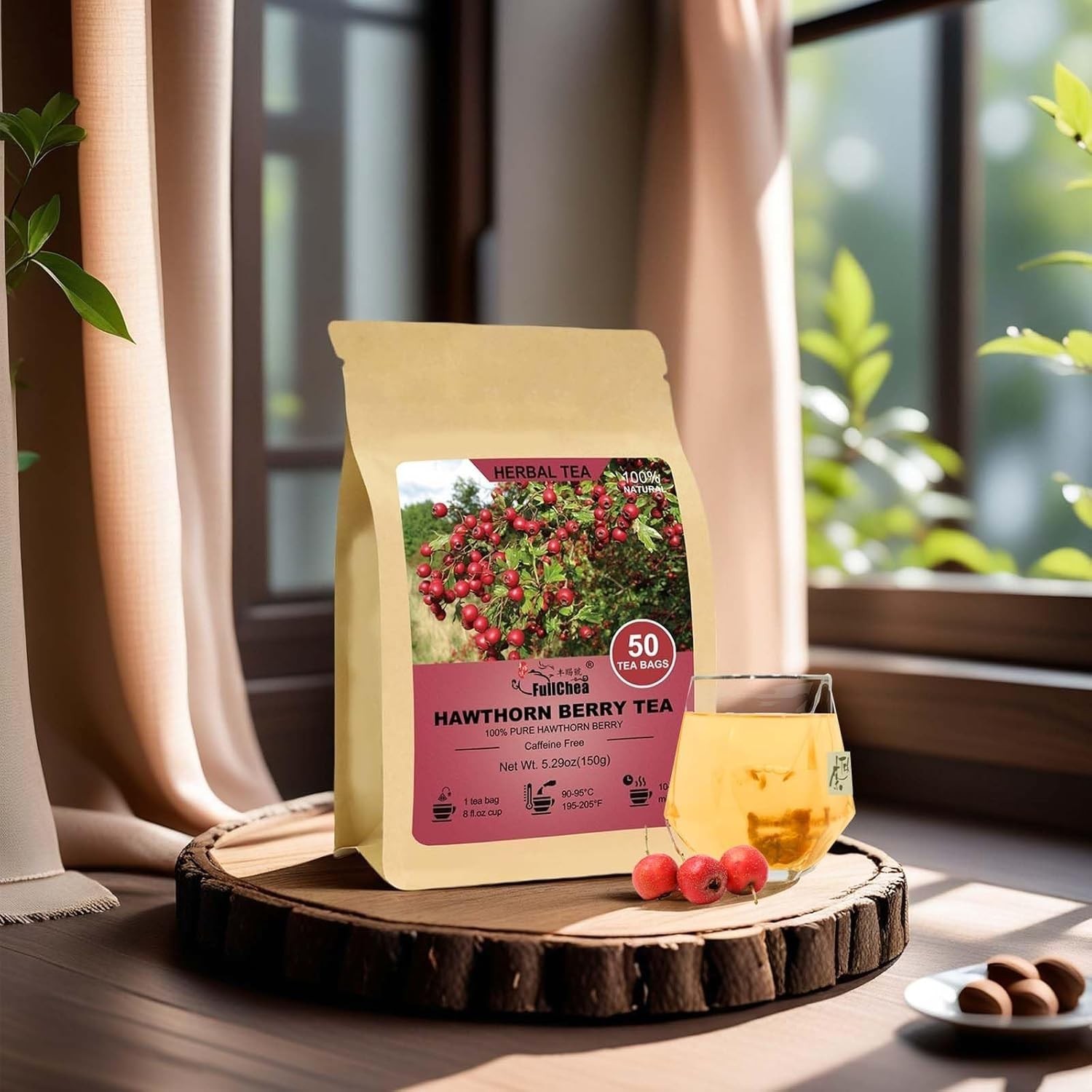 Hawthorn Berry Tea – 50 Teabags, Non-GMO, Caffeine-Free, Aids Digestion,