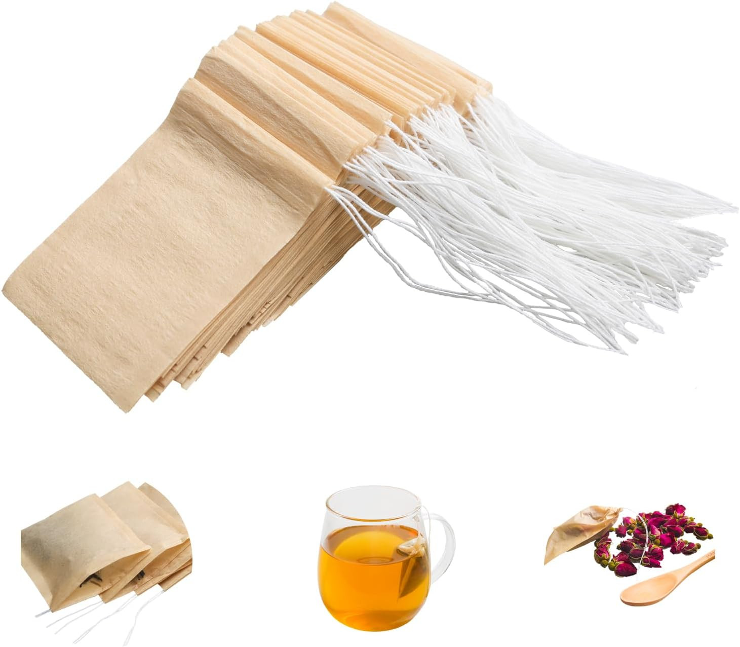 100pcs Disposable Tea Bags for Loose Tea Small Empty Tea Bag with Wood Pulp Mate