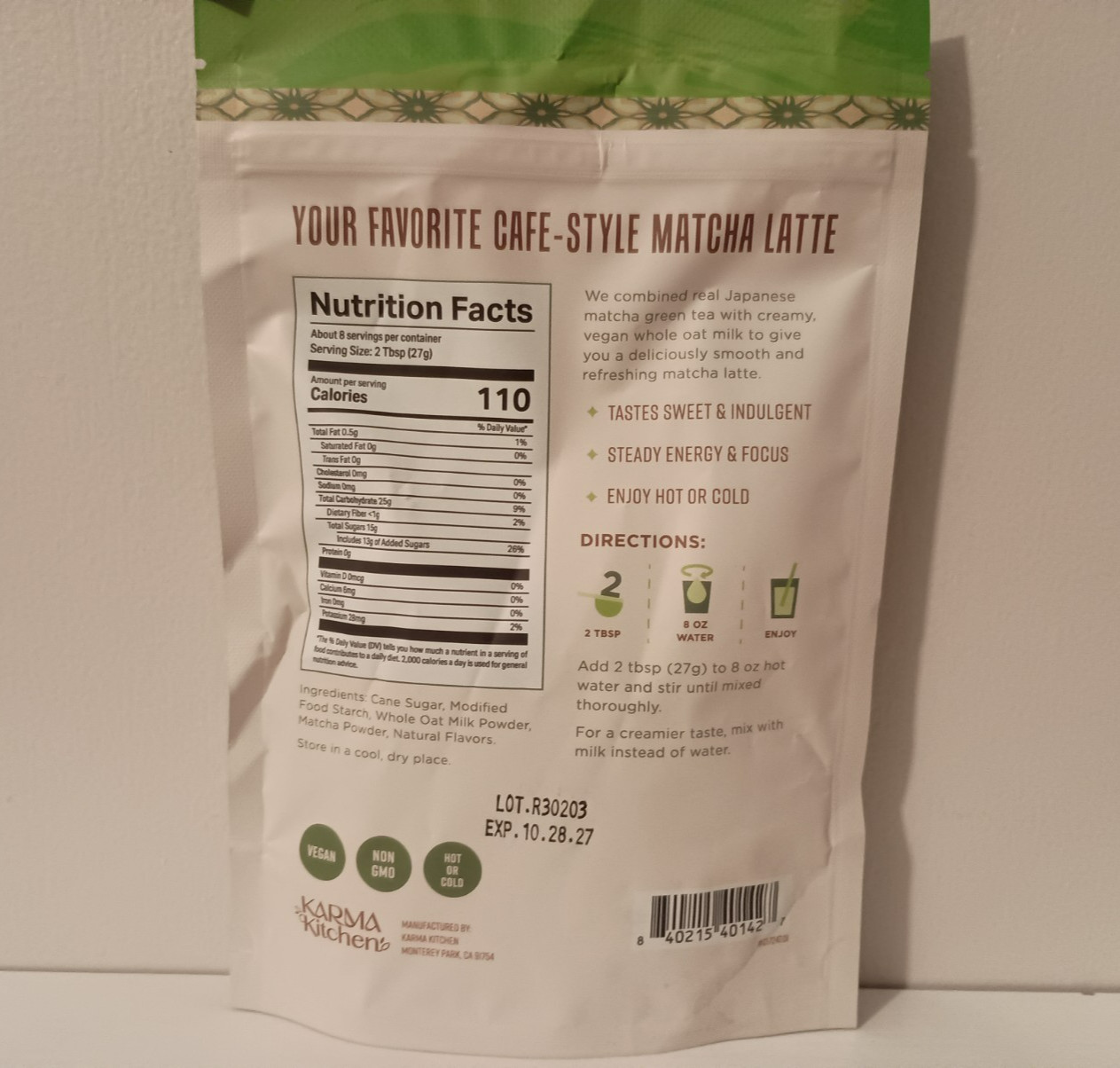 Karma Kitchen Japanese Barista-Style Vanilla Matcha Latte w/ Whole Oat Milk