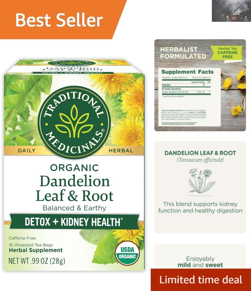 Organic Dandelion Root Tea – Supports Detox & Digestion, 16 Caffeine-Free Bags