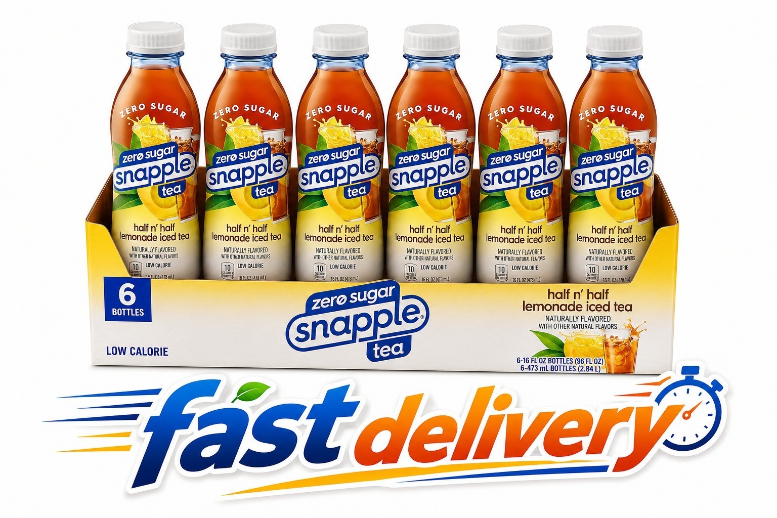 Snapple Zero Half & half Ice Tea, 16 fl oz recycled plastic bottle, Pack of 6