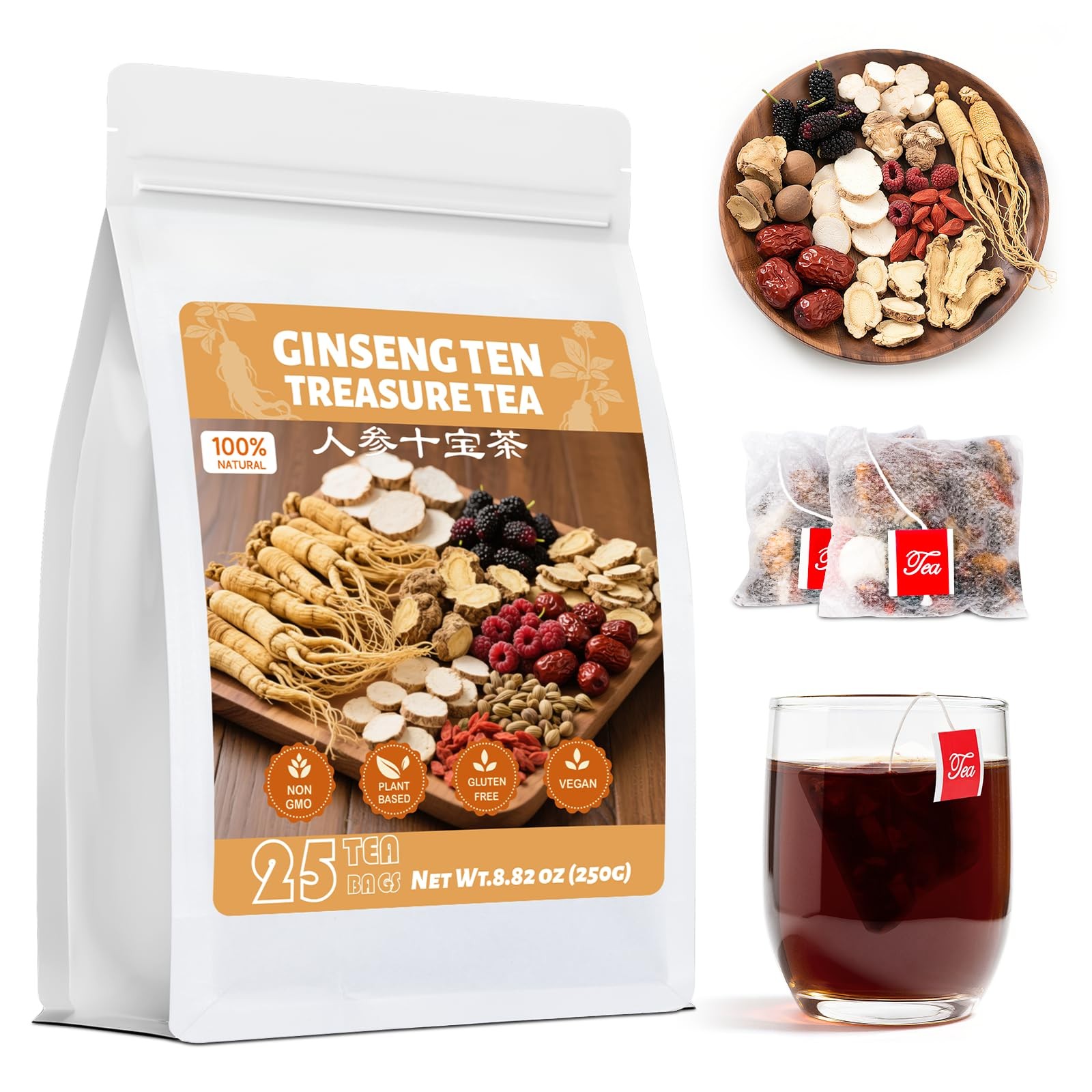 Ginseng Ten Treasures Kidney Tea,Traditional Chinese 25 Count (Pack of 1)