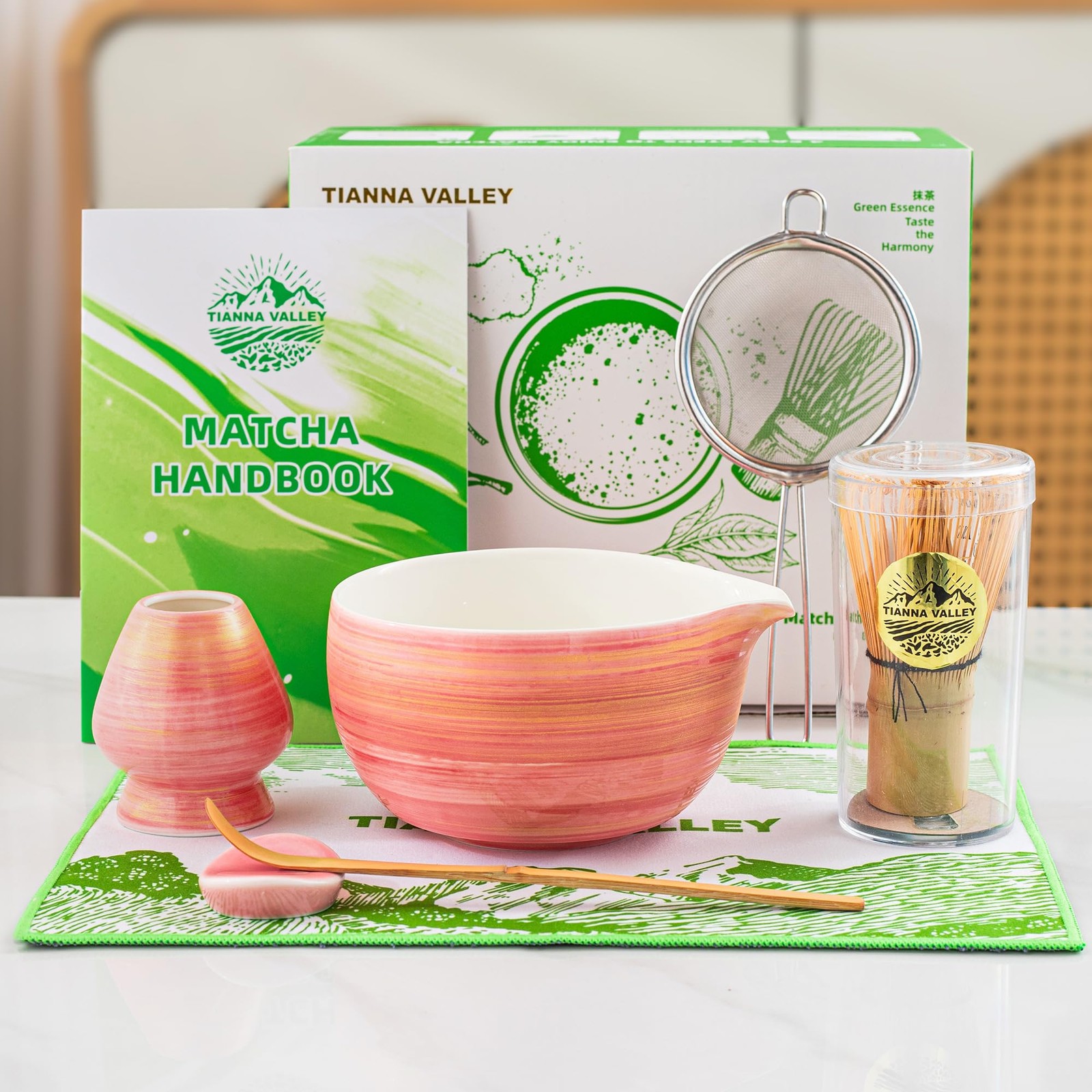 Matcha Whisk Set,7 Pcs Matcha Set Pink,Matcha Kit for Ceremony,480 Ml Ceramic…
