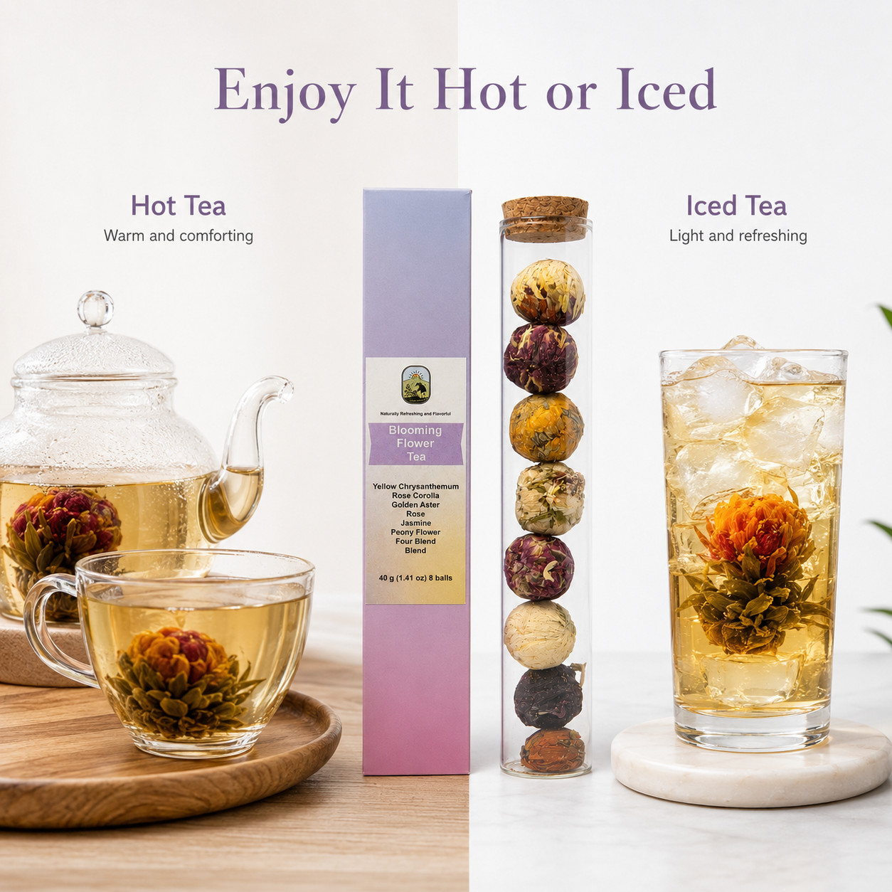 Flowering Tea Balls 8 pack Chinese Blooming Floral Iced Tea 40g Caffeine-Free