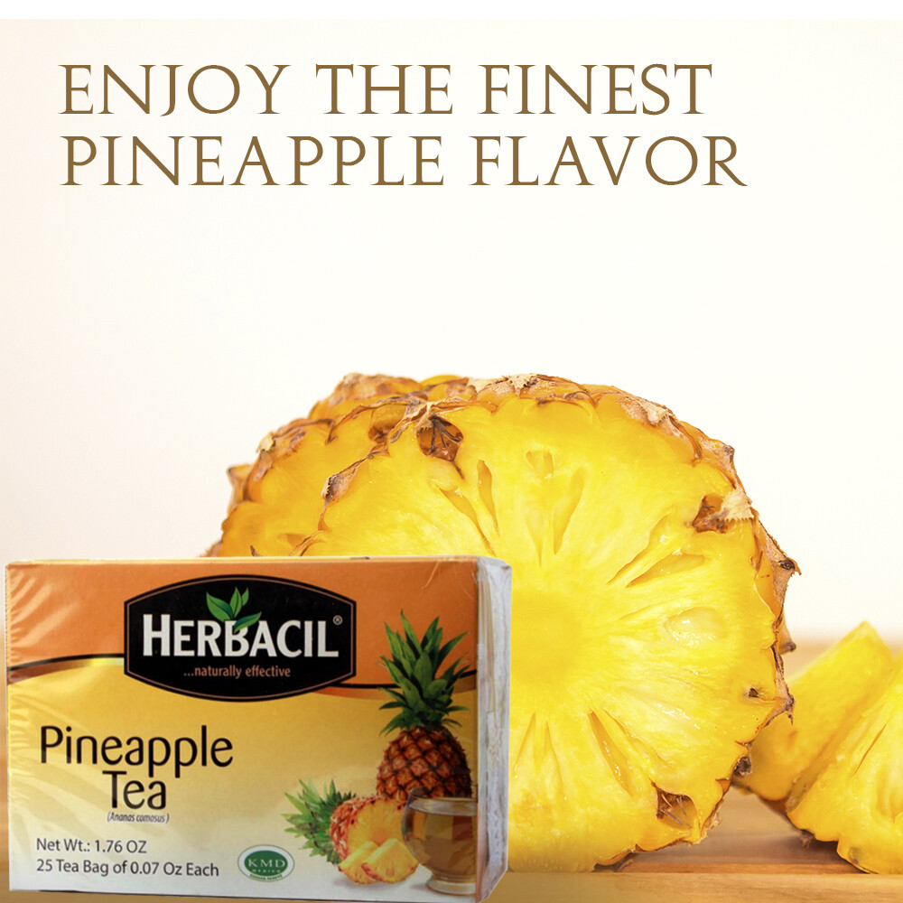Herbacil Natural Herbal Pineapple Tea. Refreshing with Vitamin C. 1.76oz. 25Bags
