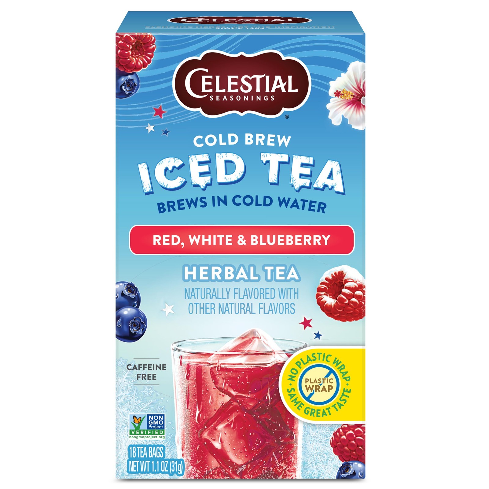 Red White Blueberry Herbal Tea Cold Brew 18 Count Caffeine Free Bags