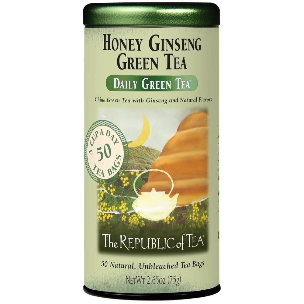 – Honey Ginseng Green Tea, 50 Tea Bags, Tin | Flavored Gourmet Tea | Caffeinated