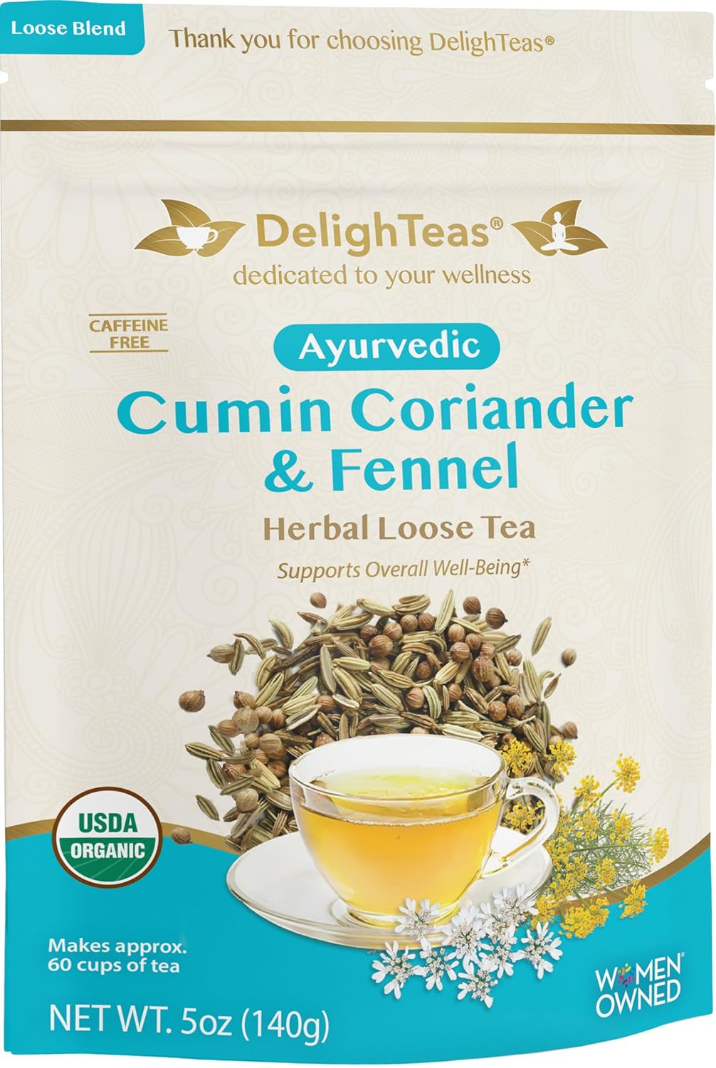 Delighteas Organic Digest & Detox CCF Tea | Ayurvedic Cumin, Coriander, Fennel L