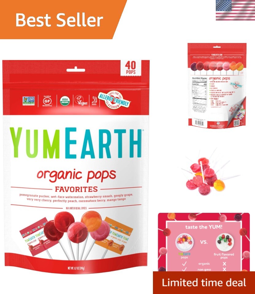 Organic Lollipops – 40 Count, Assorted Flavors, Non-GMO & Allergy-Friendly