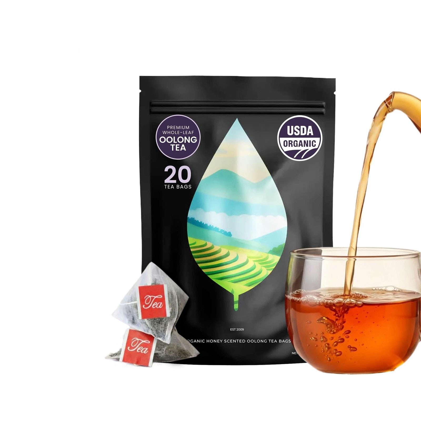 PiPi Tea Organic Oolong Tea Bags – Whole Leaf, 20 Bags (4g Each) – Cortisol &Ca1
