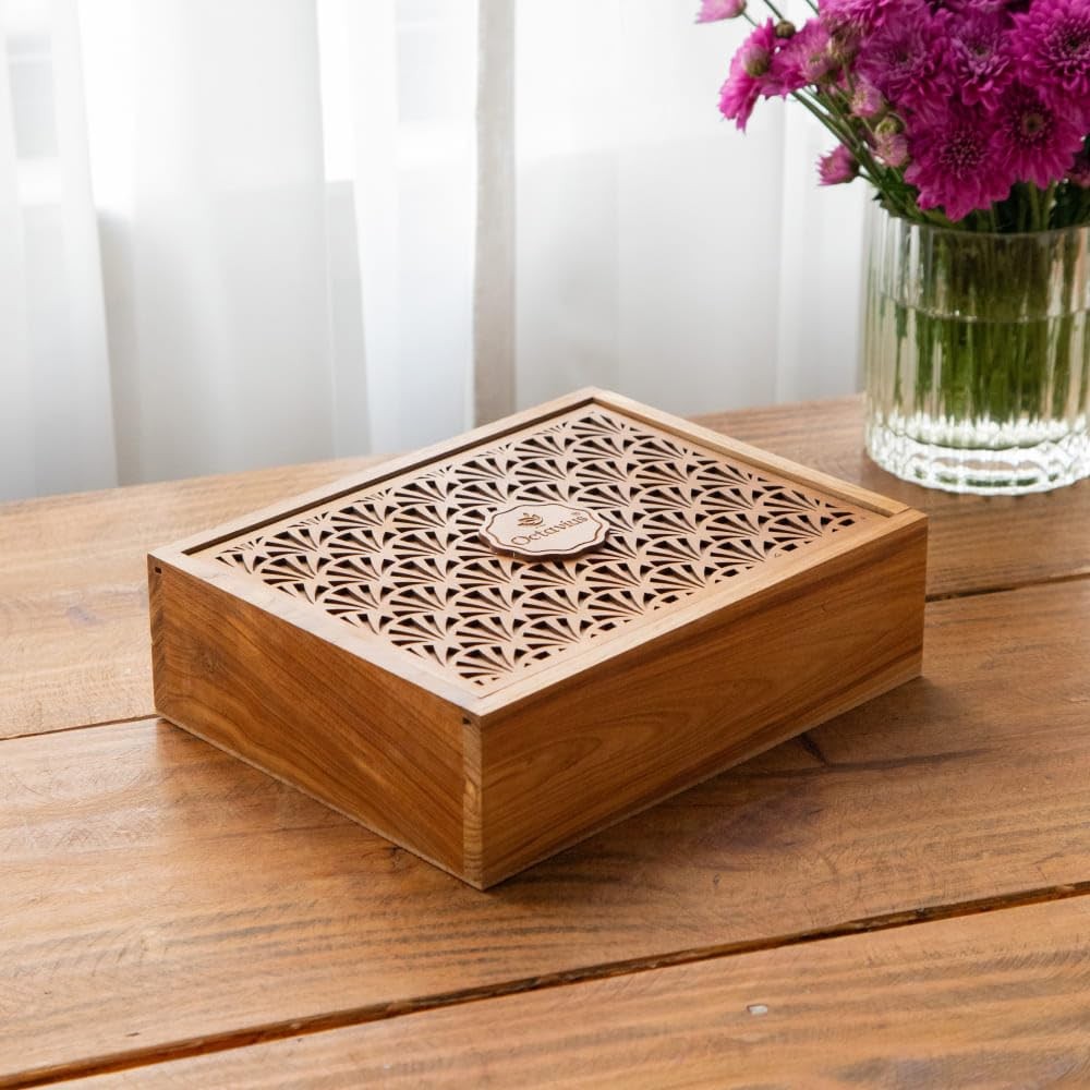 Octavius Tropical Palm Cutwork Wooden Tea Sampler Box | Premium Black & Green…
