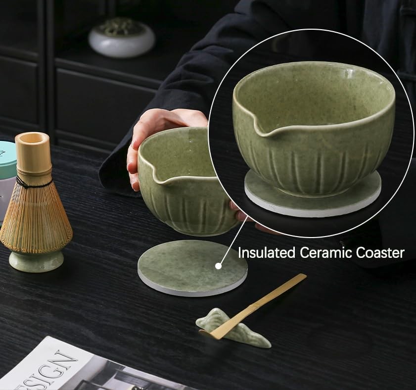 TANG PIN 10Pcs Matcha Whisk Set, 15 OZ Matcha Bowl, Matcha Whisk and Stand, S…