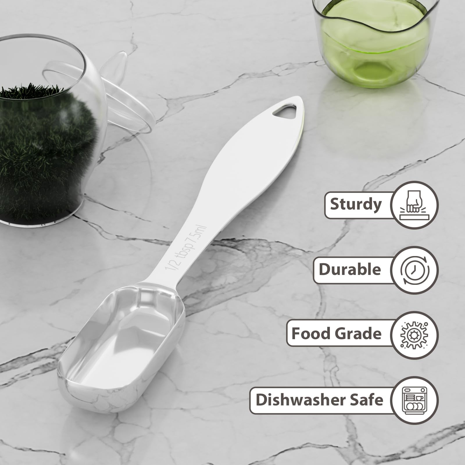 TREMENDRY Tea Scoop for Measure Loose Leaf, 1.5tsp(7.5ml) 1.5tsp, Silver