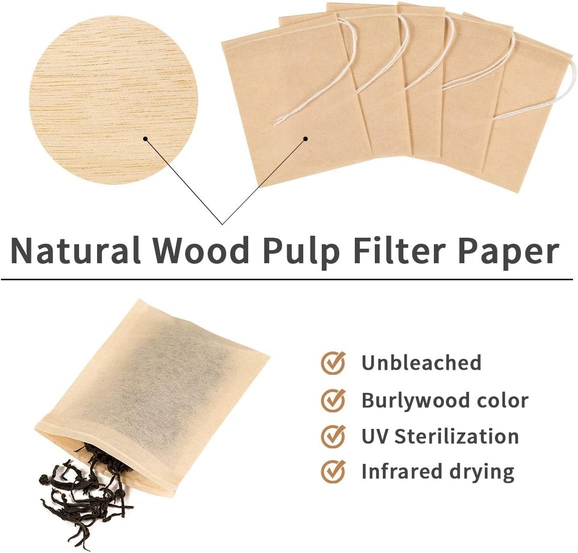 400 Pack Disposable Drawstring Tea Filter Bags Safe & Natural Unbleached Pape…