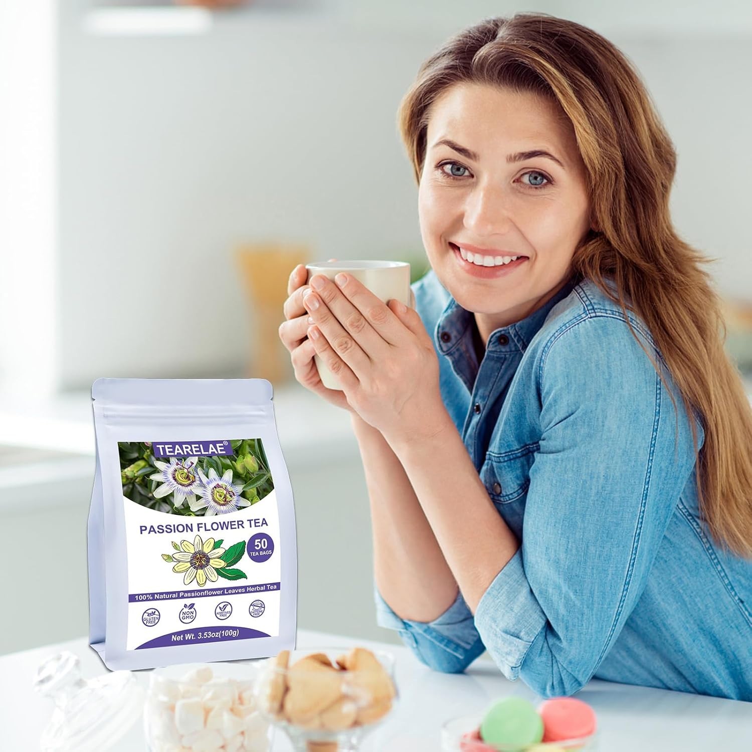 50 Count Passion Flower Tea – Pure Caffeine-Free Herbal Delight for Relaxation