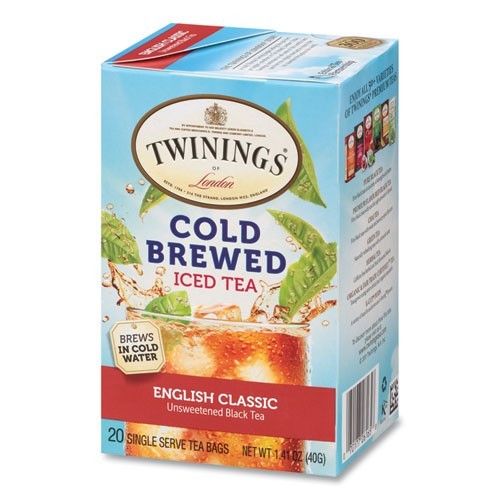 TWININGS Cold Brew Iced Tea Bags, English Classic, 0.07 oz, 20/Box, 2 Boxes/Pack