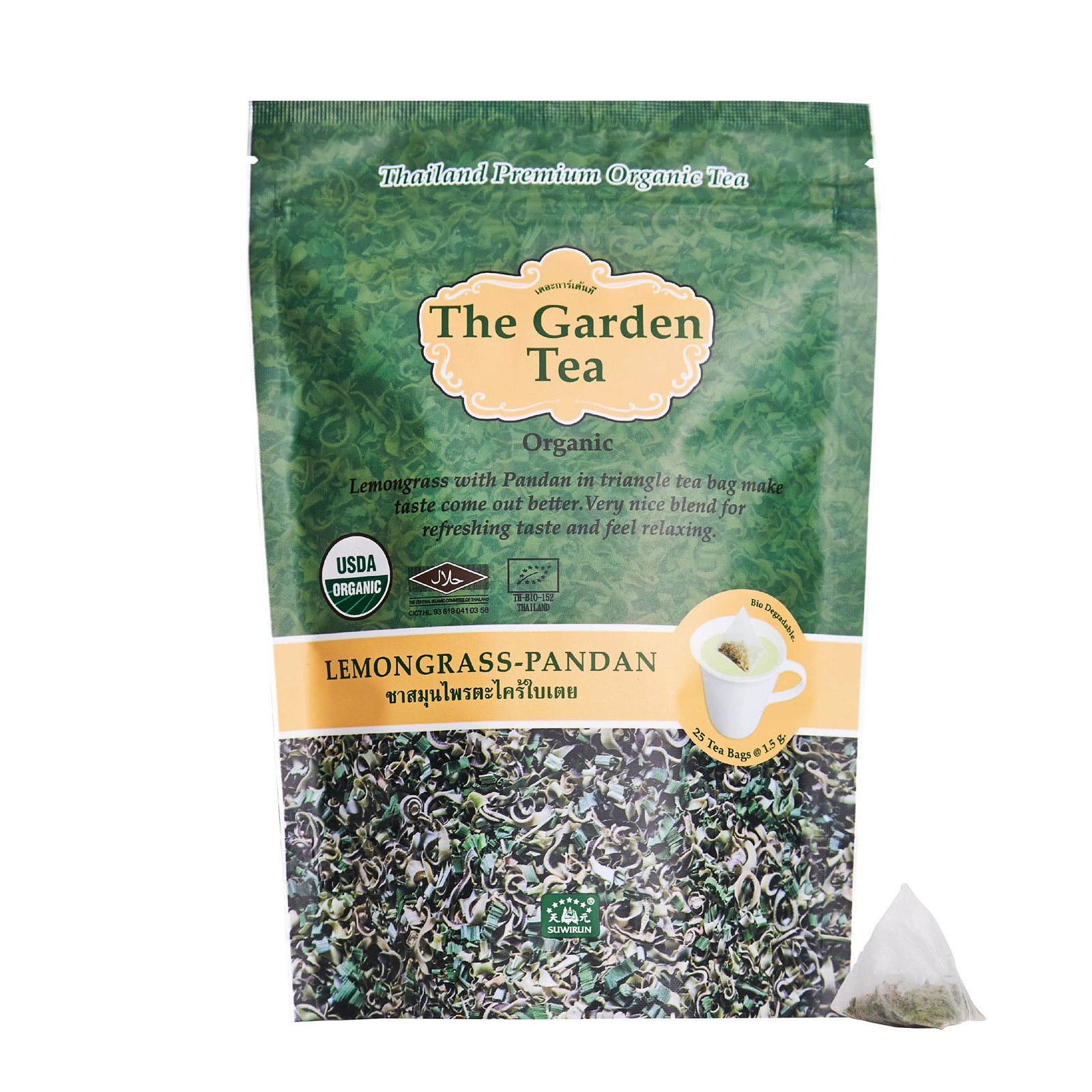 Organic Lemongrass & Pandan Tea 25 Bags – Product of Thailand – Aromatic Thai…