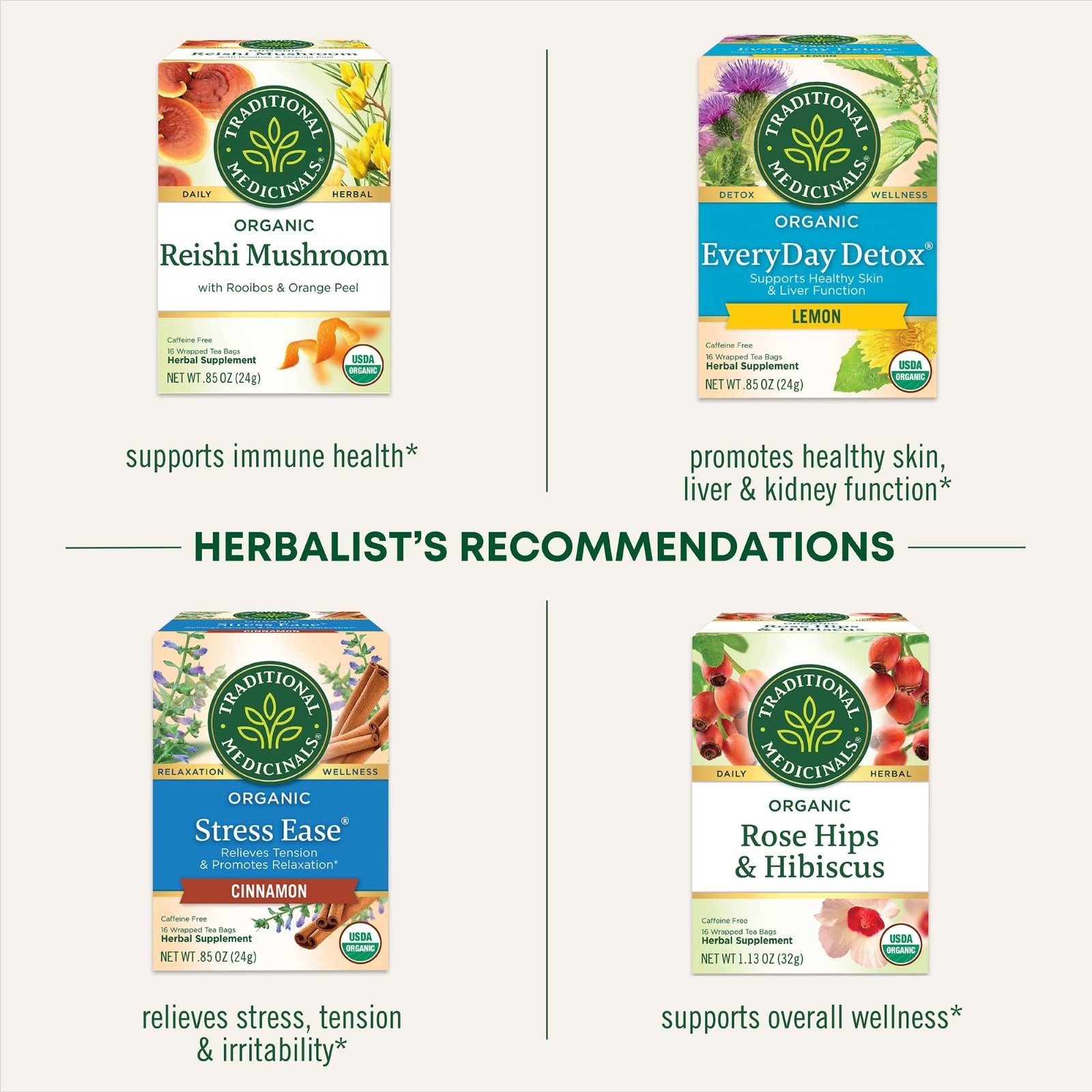 Traditional Medicinals Organic Nettle Tea 16 Bags Caffeine Free Herbal Tea