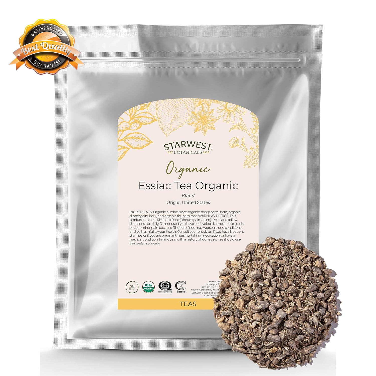 Essiac Tea Organic – Caffeine Free Herbal Blend, Loose Leaf Burdock Root, Slippe