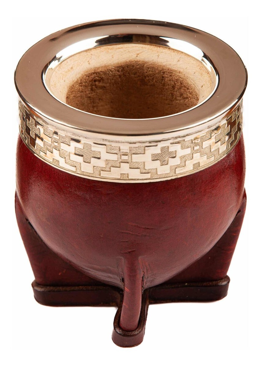 Argentina Imperial Yerba MATE Gourd CUP – German Silver – Leather – Uruguay tea