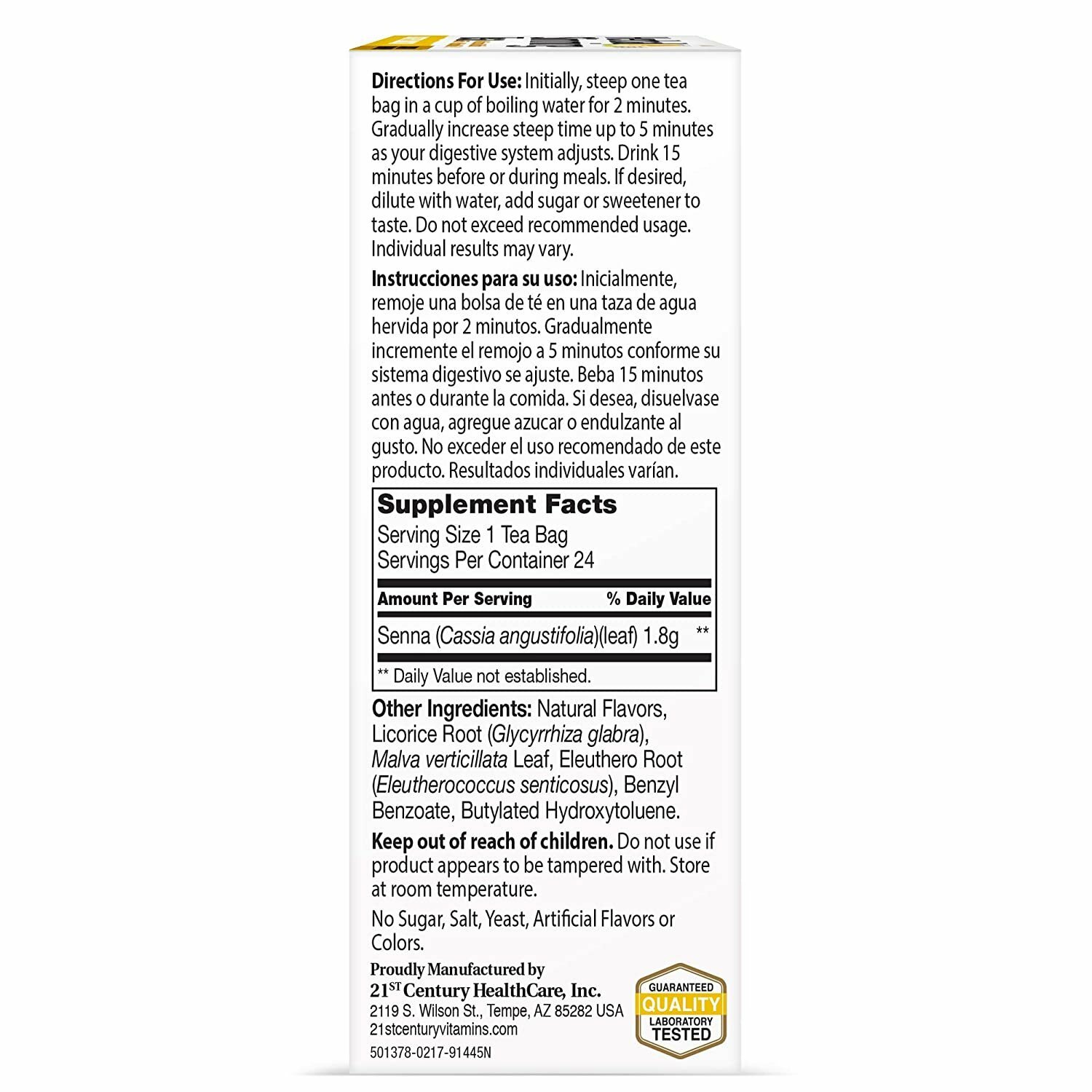 21st Century Herbal Slimming Tea with Honey Lemon Flavor Supplement 24 ct 6 Pack