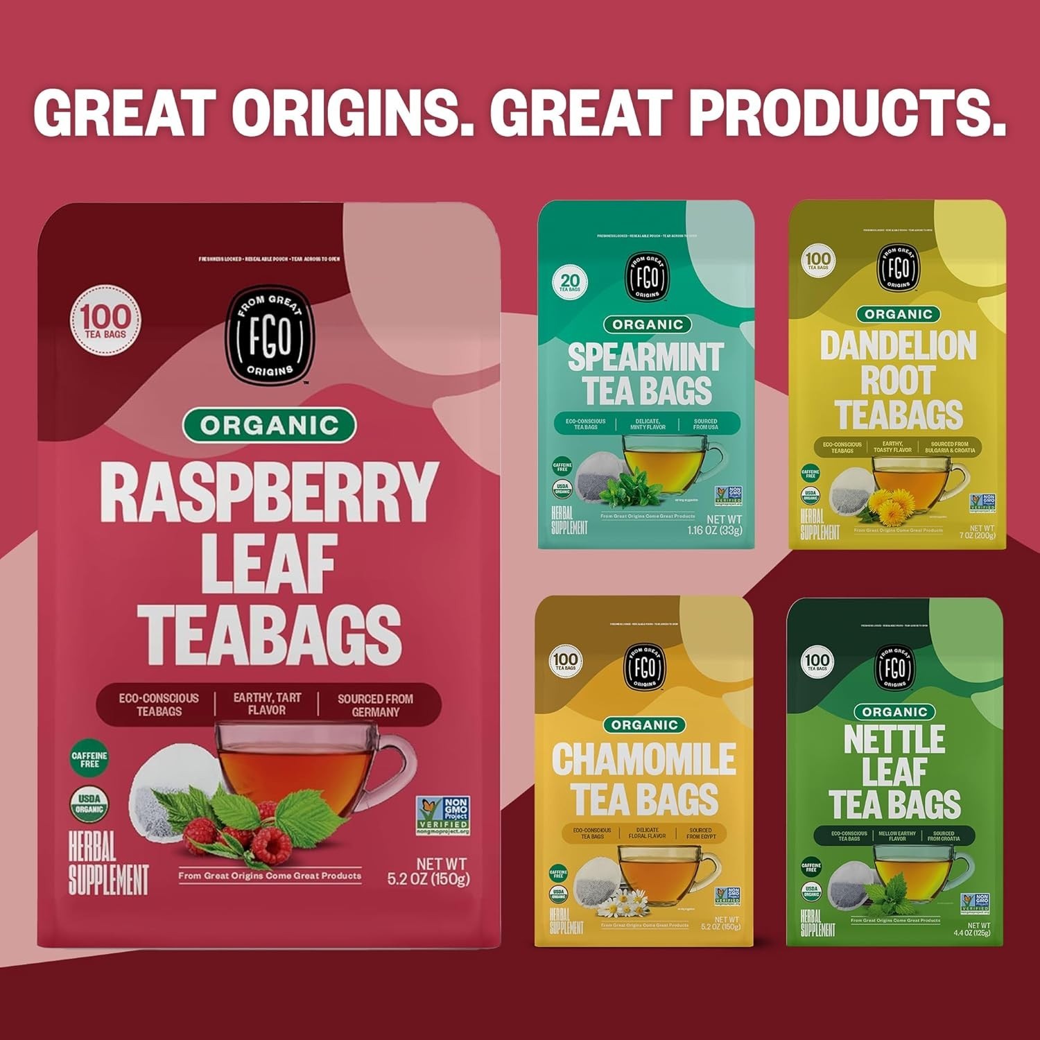 Organic Caffeine-Free Raspberry Leaf Tea – 100 Eco-Conscious Tea Bags
