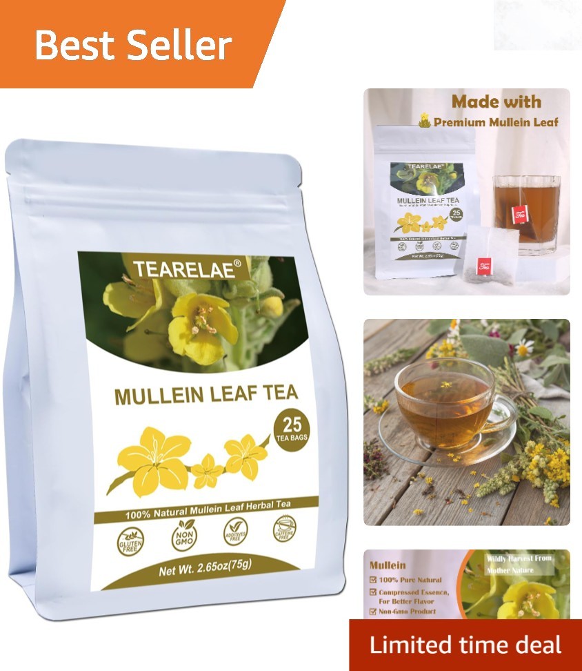 Mullein Tea Bags for Lungs 25 Count Caffeine-Free Herbal Tea Natural Support