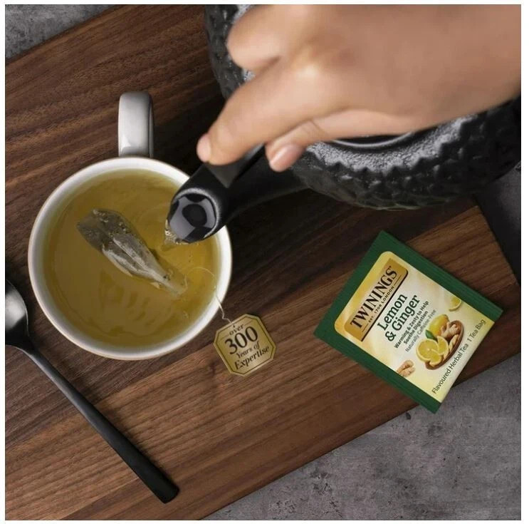 Twinings Lemon & Ginger Herbal Tea Bags, Caffeine Free, 50 Count Box
