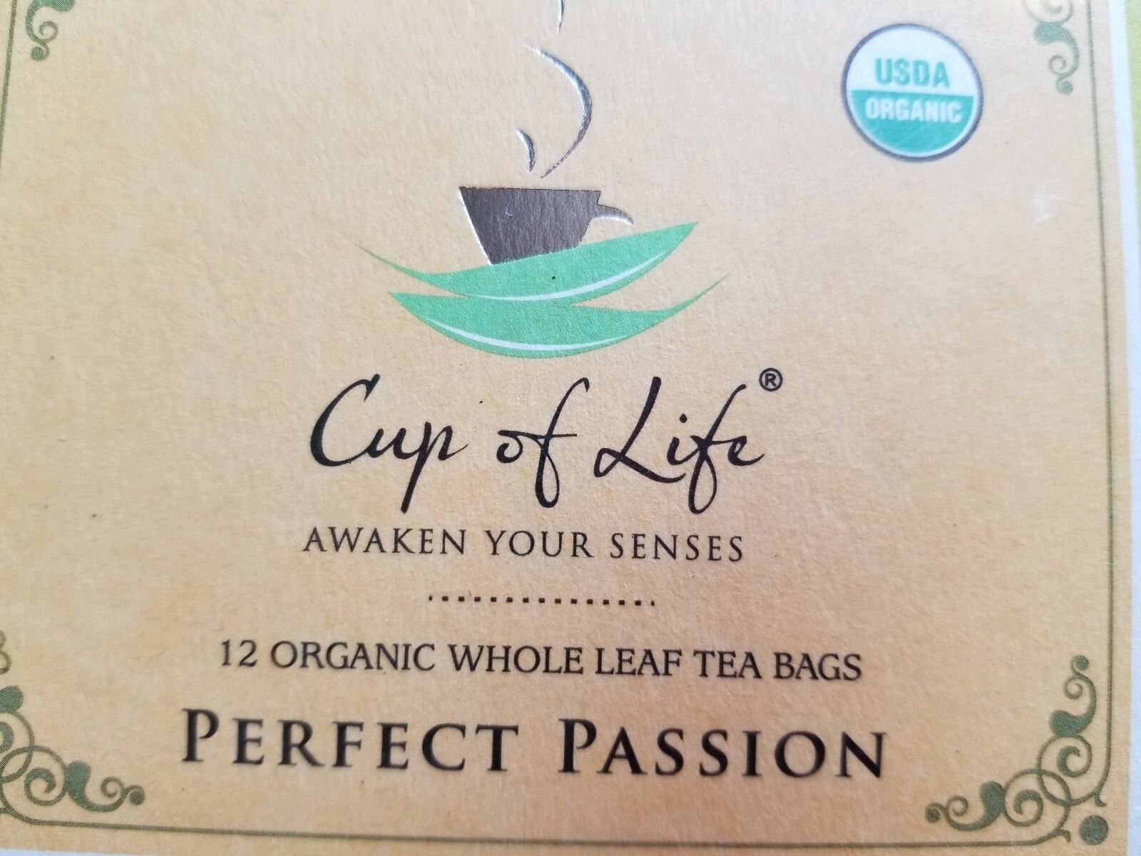 Cup of Life USDA Organic whole Leaf Green Tea, 12 Bags, EXP 3/2022,SEALED, New