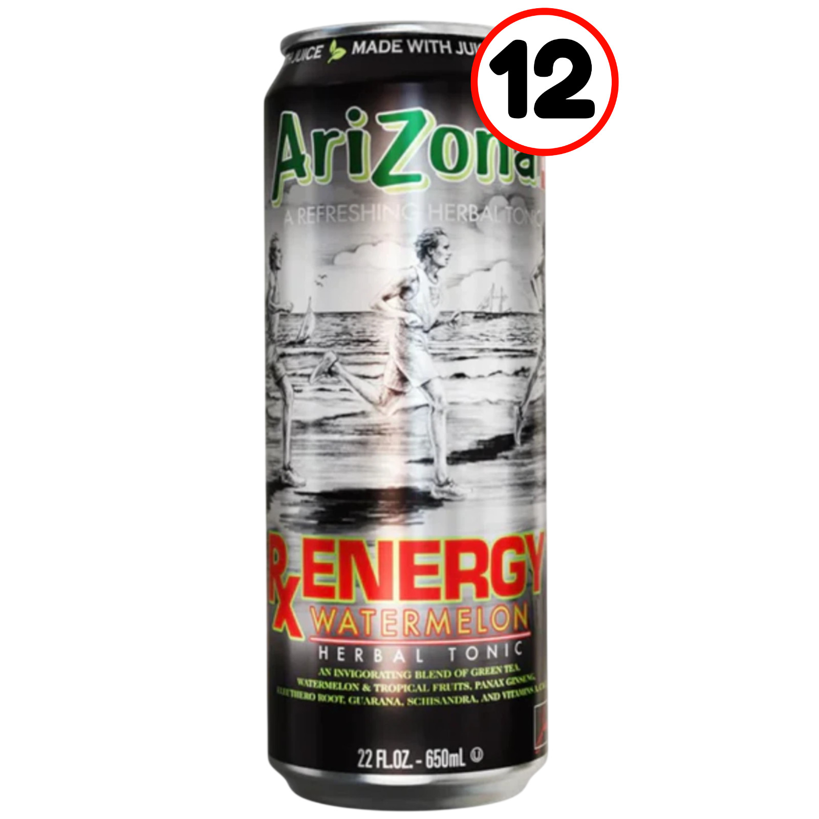 AriZona RX Energy Watermelon 22 Oz Big Cans 12 Pack Ready To Drink Energy
