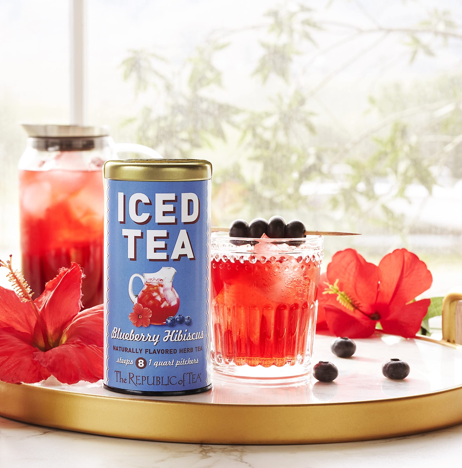 – Blueberry Hibiscus Iced Tea, 8 Tea Bags, Herbal Tea, Caffeine Free