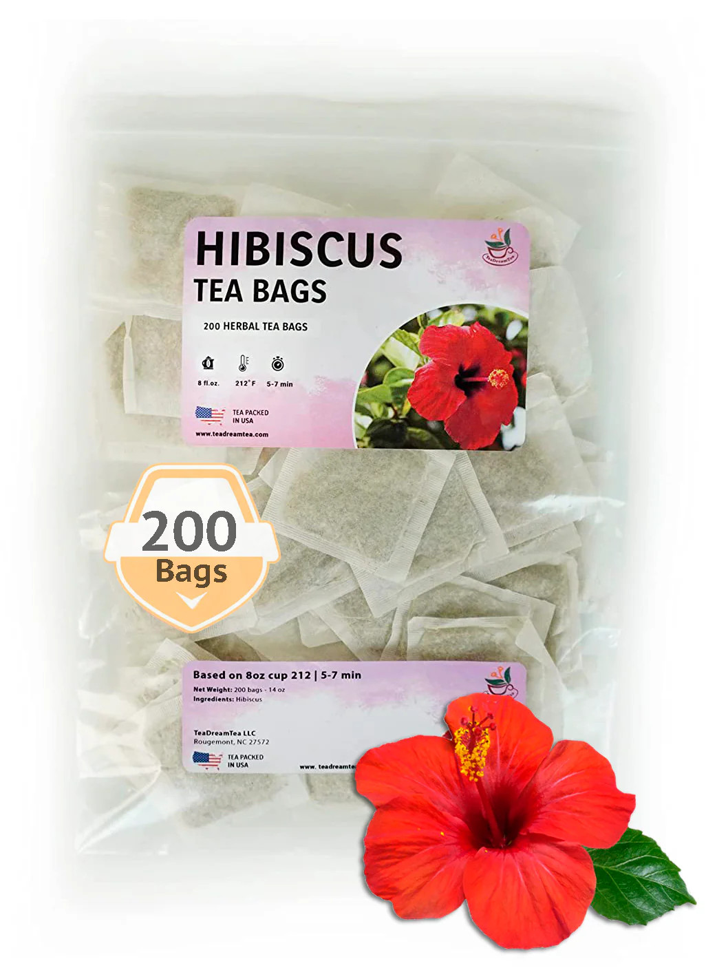 Hibiscus Herbal Tea Bags 50-400 Count Caffeine Free Tart Fruity Tea USA