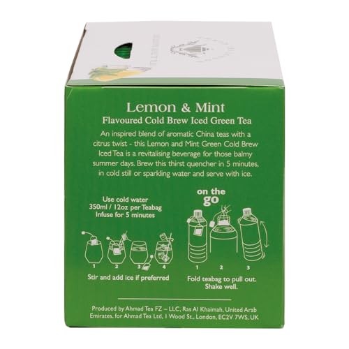 Ahmad Tea Lemon Mint Cold Brew Green Tea Bags 20 Count Refreshing Iced Tea