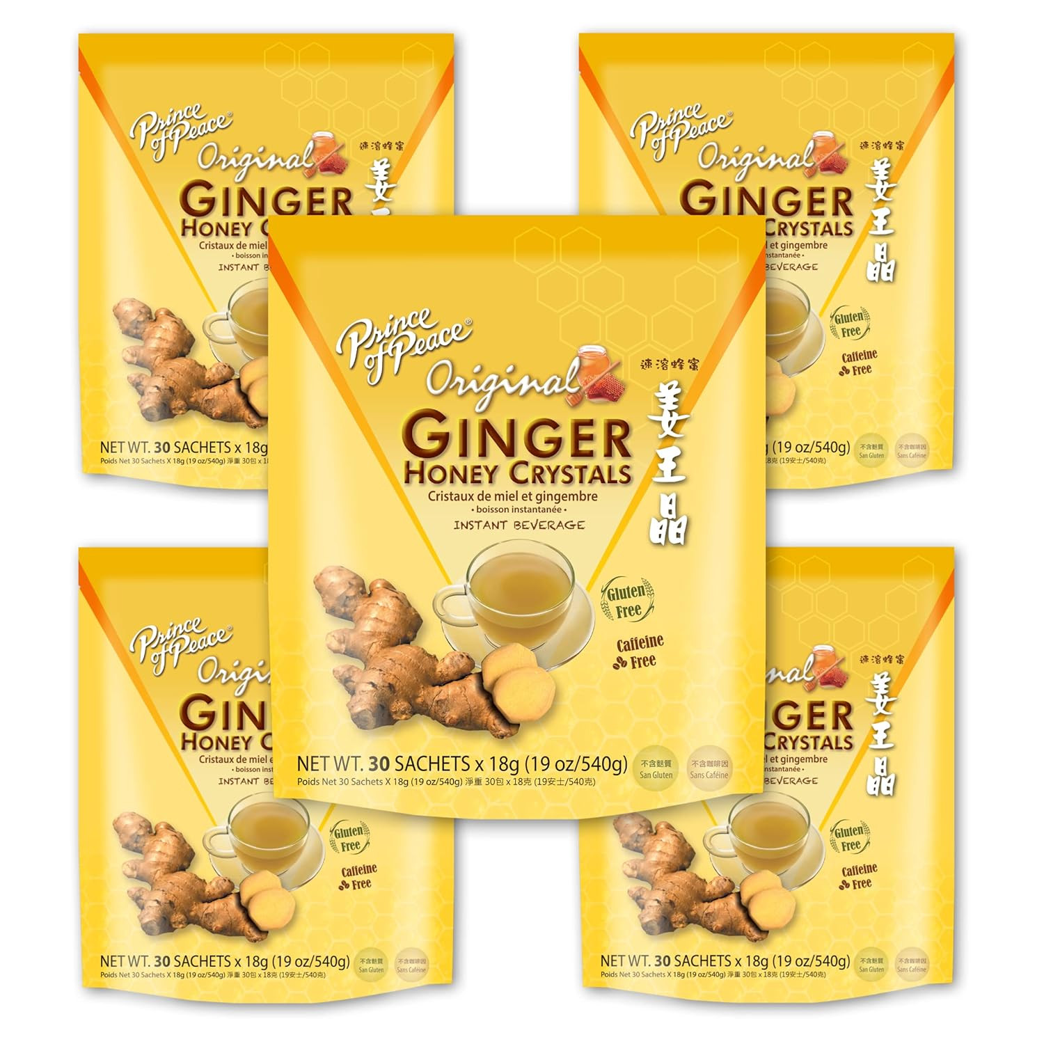 Instant Ginger Honey Crystals, 5 Packs of 30 Sachets – Instant Hot or Cold Bever