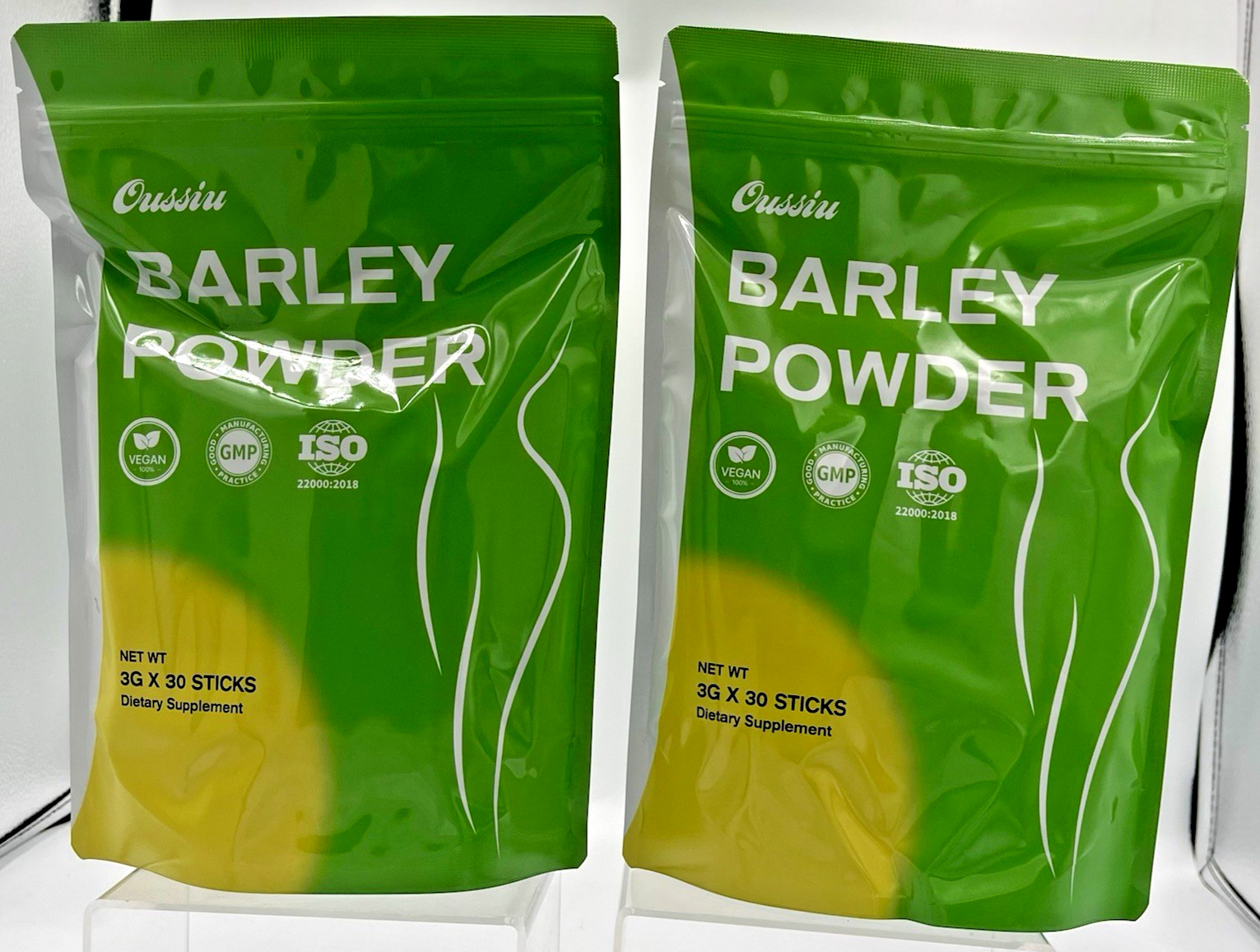 Lot of 2 OUSSIU Barley Grass Powder 30x3g Sticks Prebiotic Fiber Vegan EXP 10/26