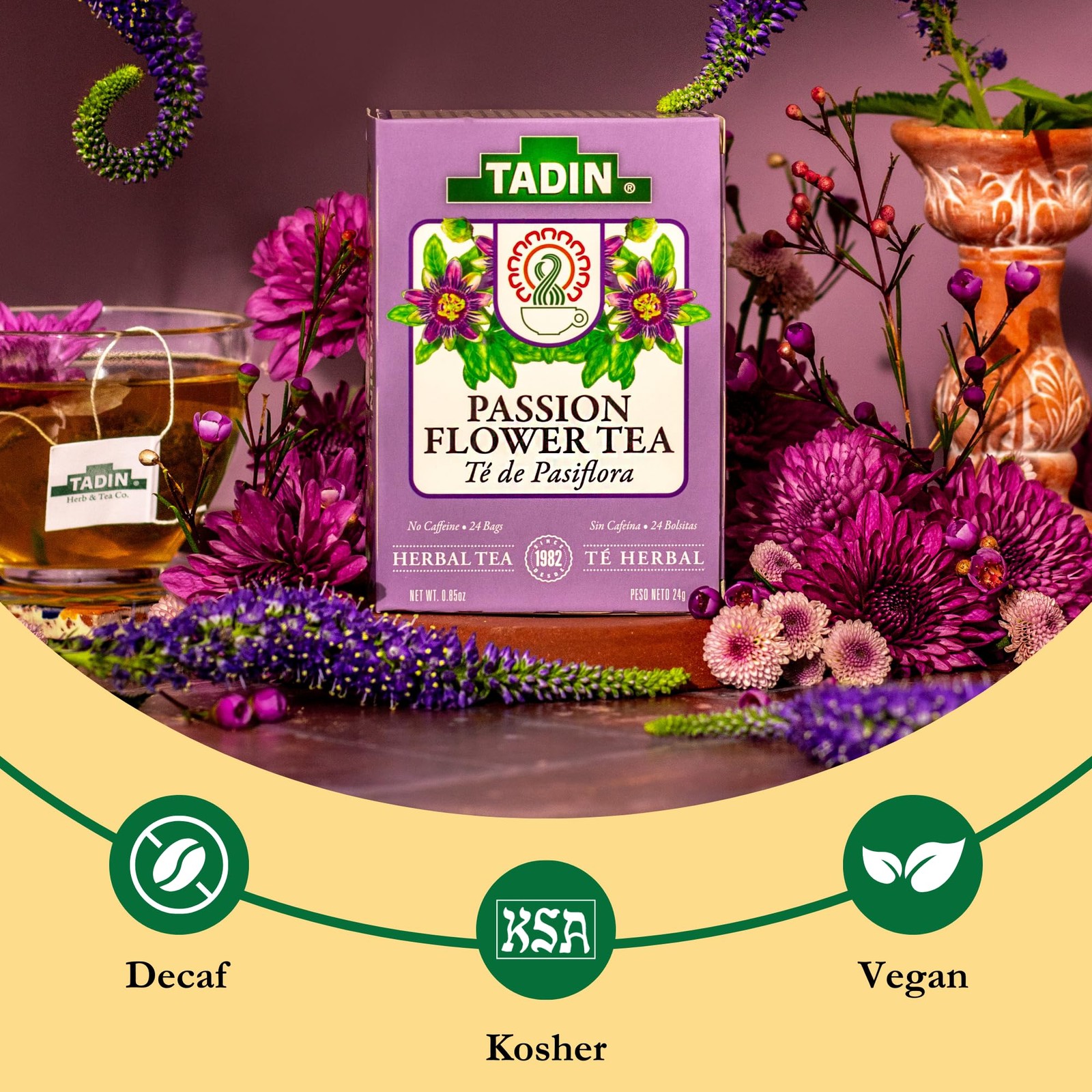 Tadin Passion Flower Herbal Tea Bags Caffeine Free 24 Count Relaxing Tea