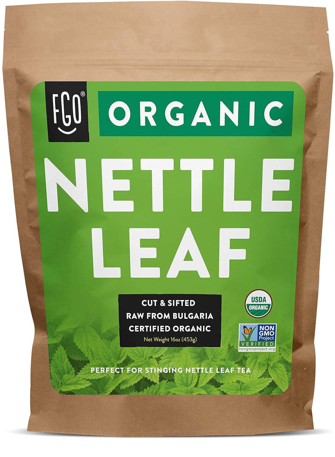 Te Organico A Granel De Hoja De Ortiga, Kraft Resellable Bolsa, 16Oz