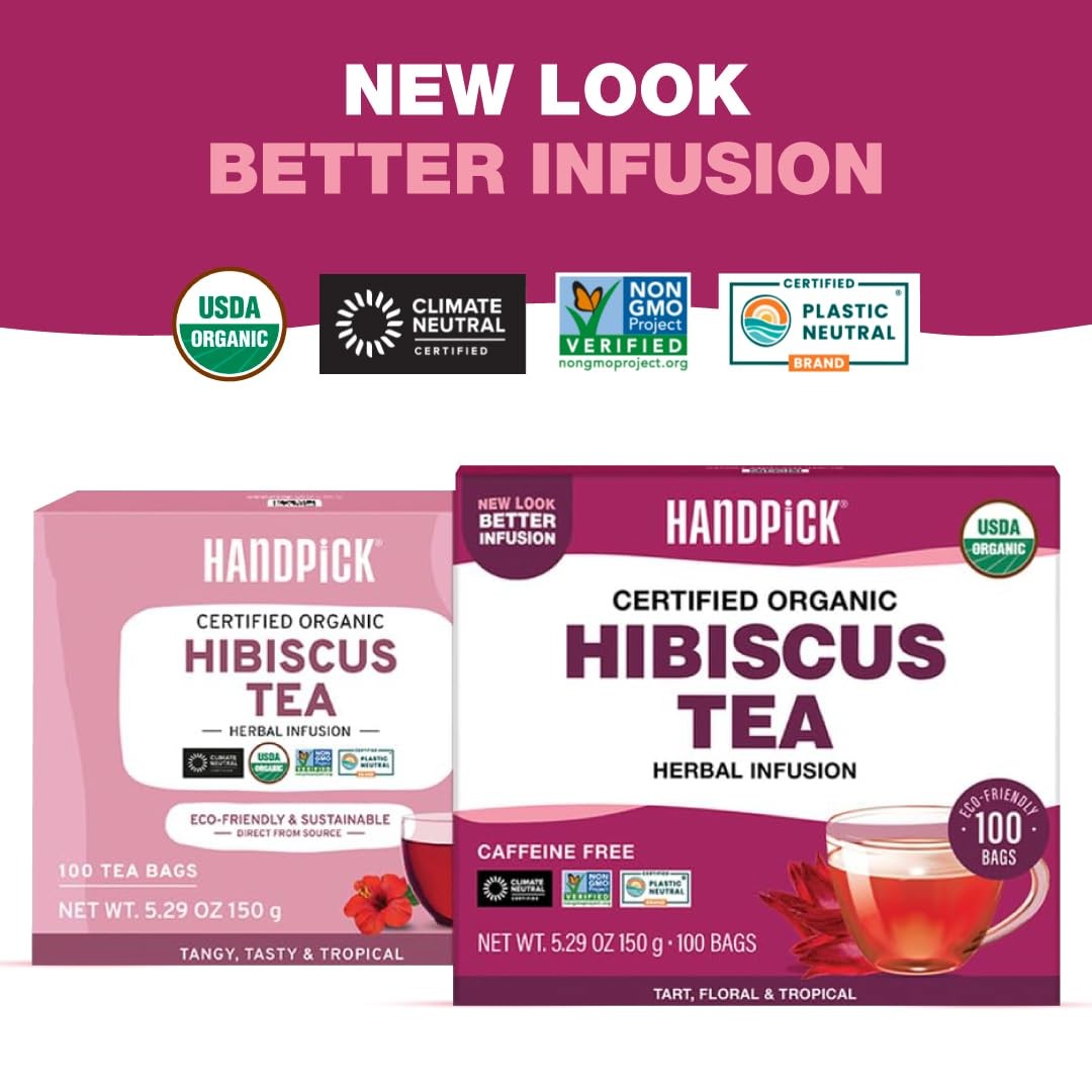 HANDPICK, Organic Hibiscus Tea Bags (100 Bags) | 100 Count (Pack of 1)