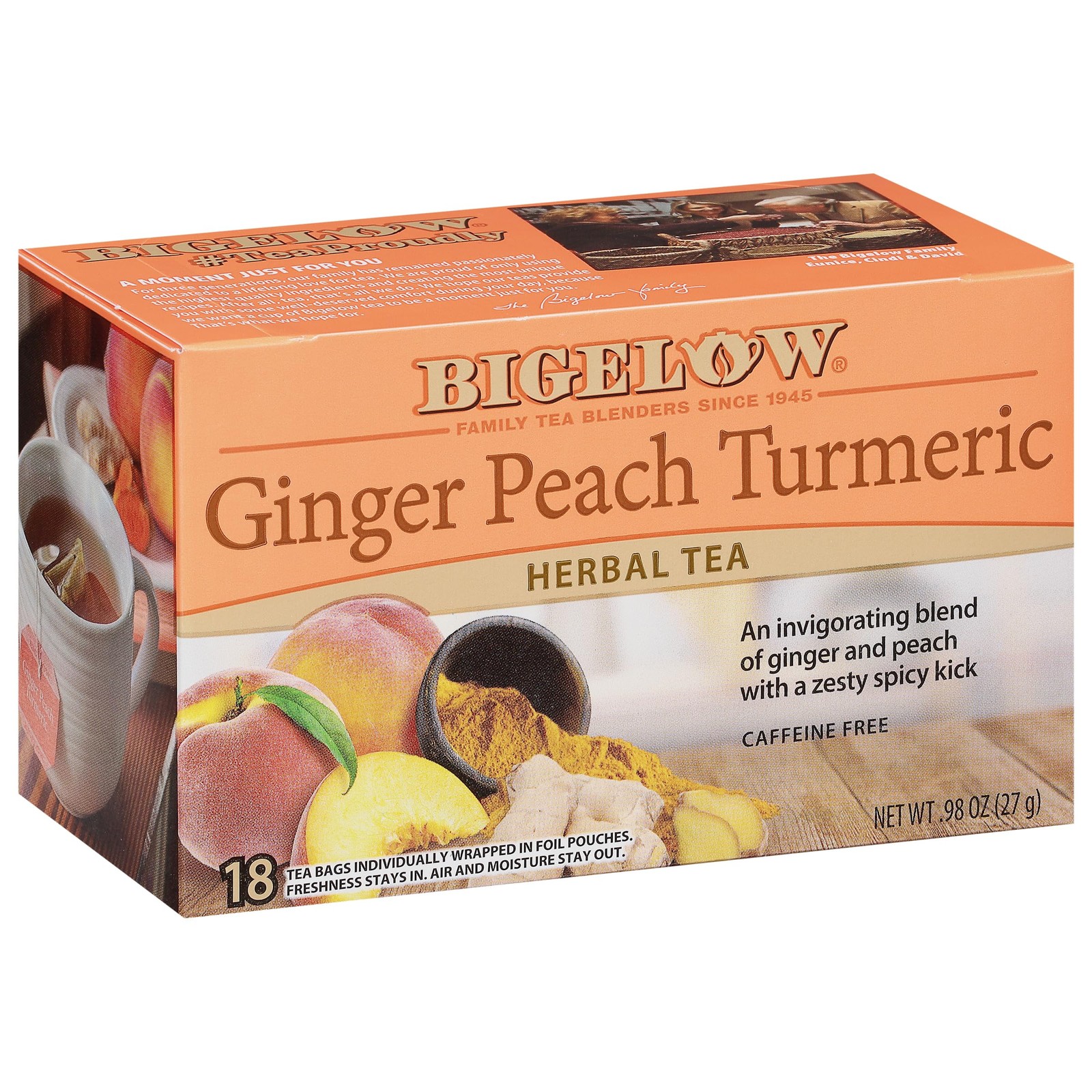 Ginger Peach Turmeric Tea, Caffeine Tea with Ginger and Peach, 18 Count (Pack…