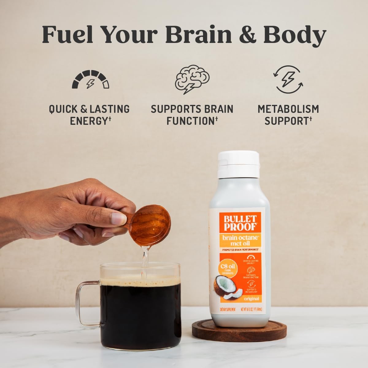 Bulletproof Brain Octane C8 MCT Oil, 16 oz – 16.00 Fl Oz (Pack of 1), Clear