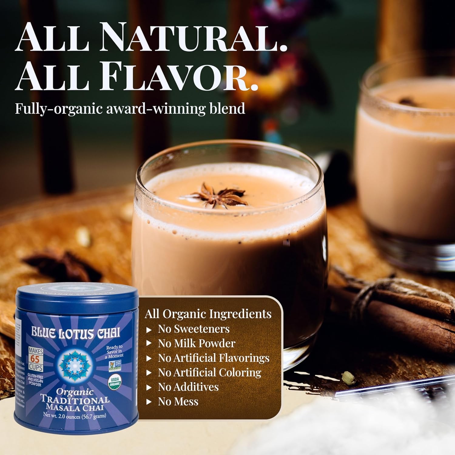 Blue Lotus Chai Tea – Fully Organic Traditional Masala Chai – Makes 65 Cups – 2