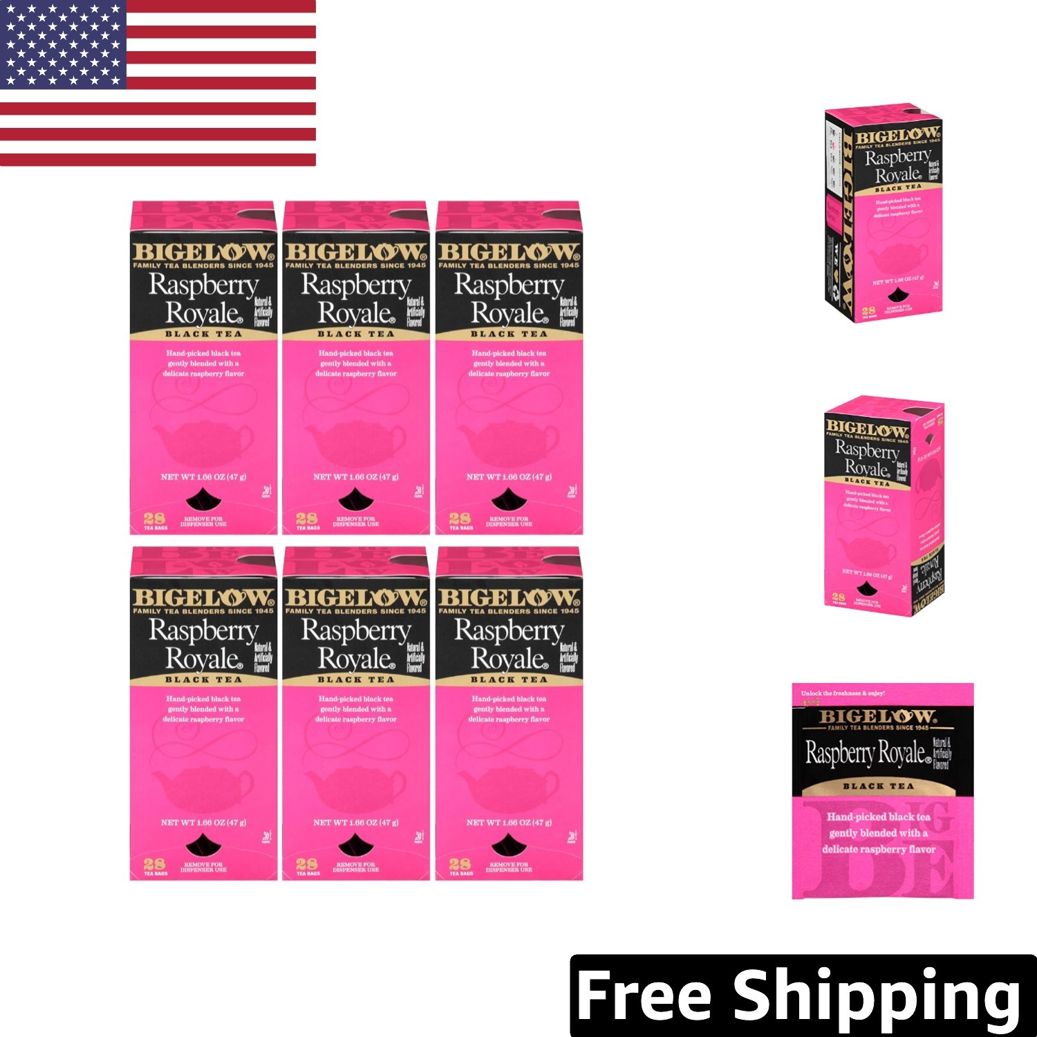 Raspberry Royale Black Tea Bags – 28-Count Pack of 6, Antioxidant-Rich Delight