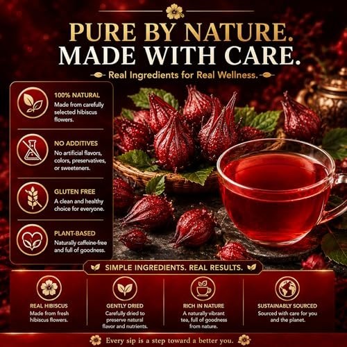 Premium 80 Hibiscus Flowers Tea Bags, 100% Natural, Handmade & Pure from Hibi
