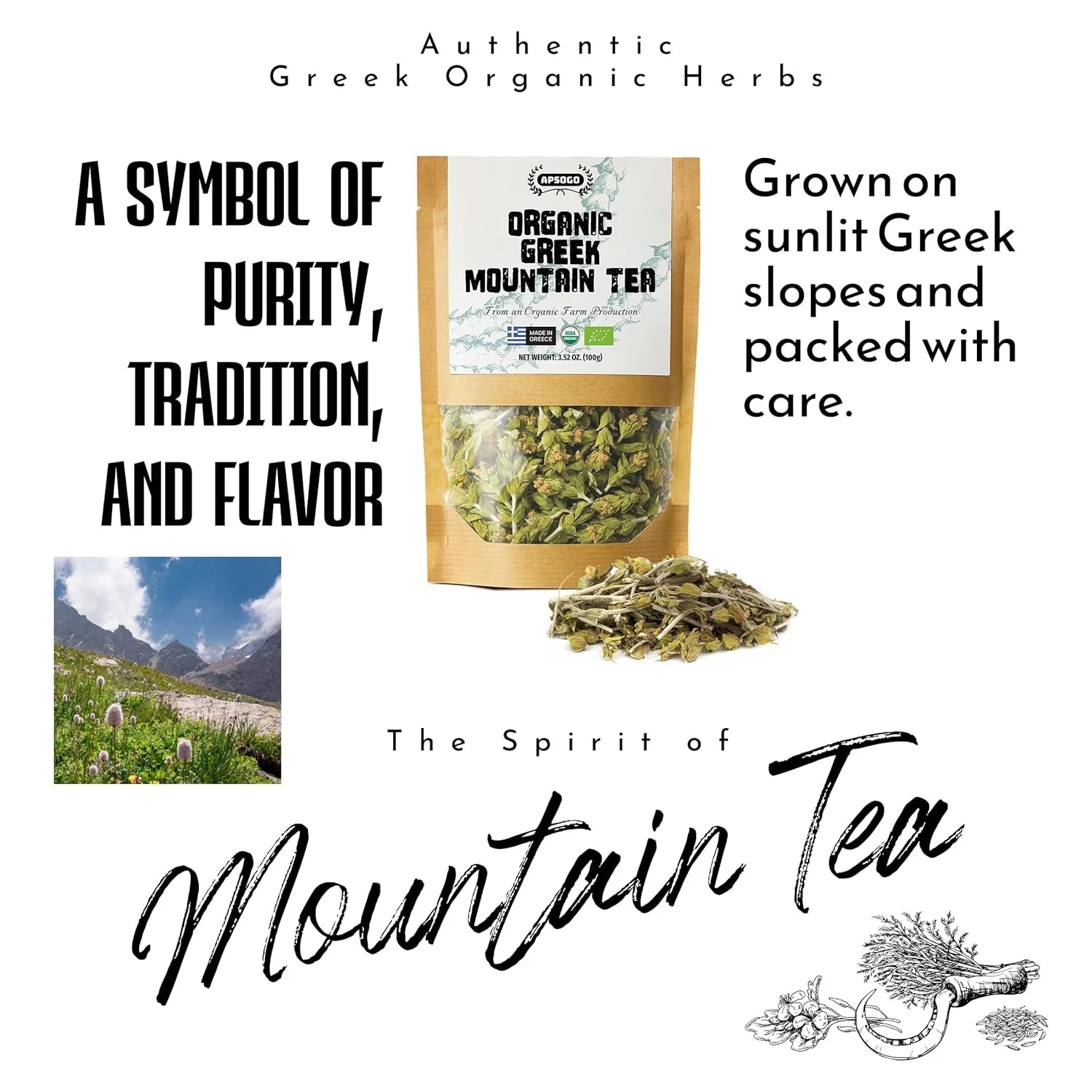 Organic Greek Mountain Tea – Premium Quality & Excellent Taste – 1.76Oz Loose Le